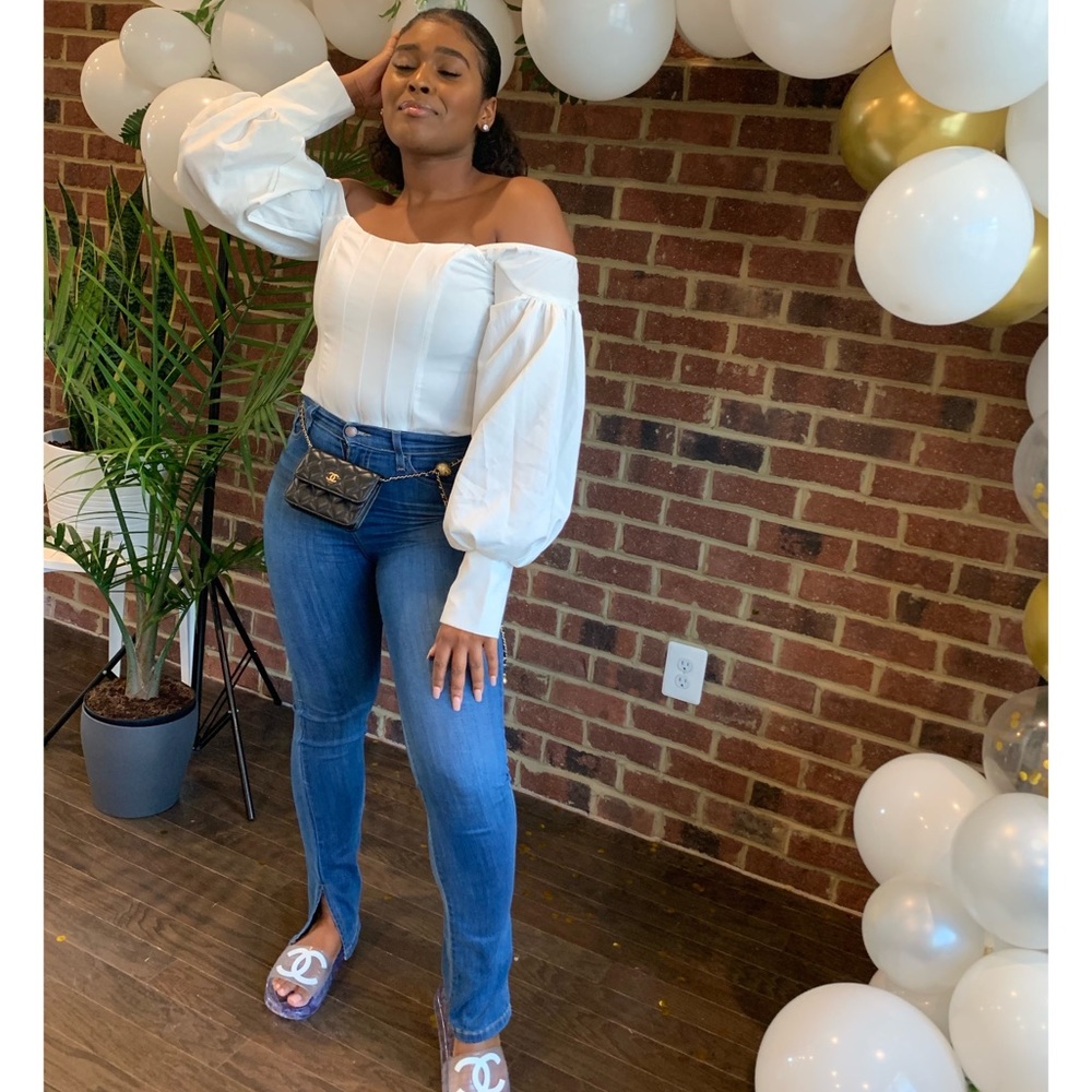 Stretchy High Waist Split Hem Jeans